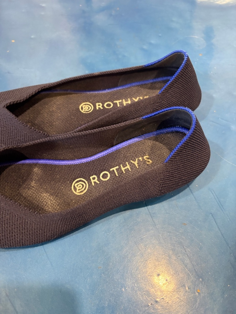 Rothy's Navy Knit Ballet Flats with Blue Trim